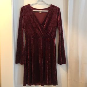 Mossimo Red Velvet Long Flared Sleeved Dress